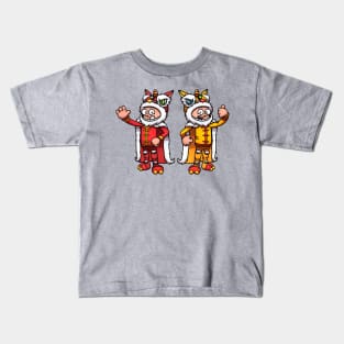 2 Characters Wearing Lion Dance Costumes Kids T-Shirt